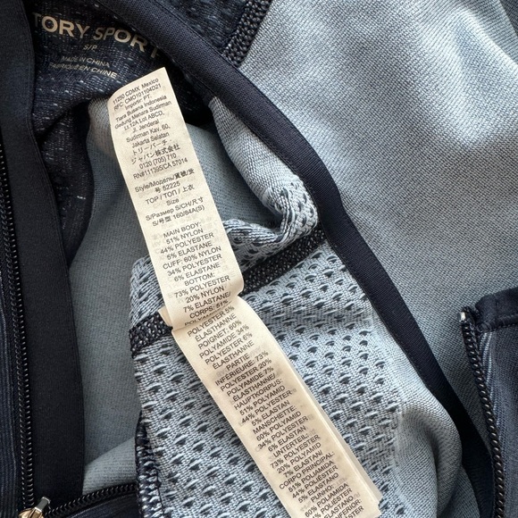 Tory Burch Sport Hoodie Seamless Navy Hooded Zip Pullover Top - Picture 14 of 16